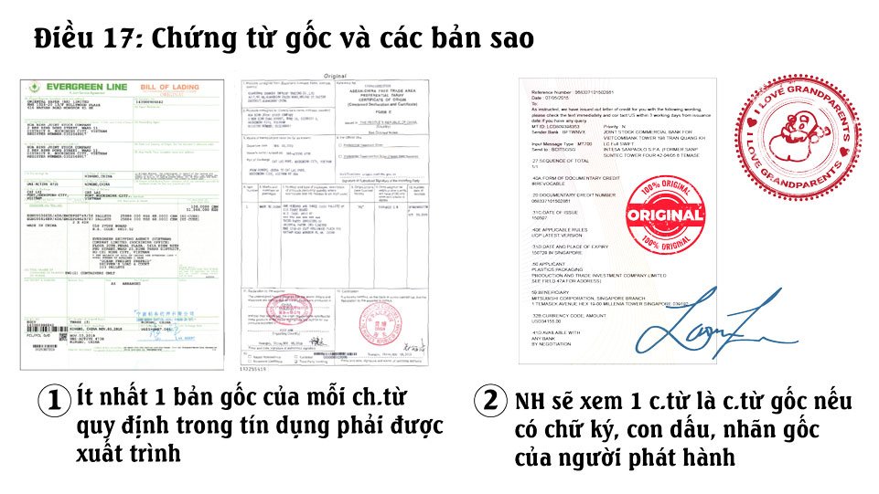 Điều 17 UCP 600 chứng từ gốc và bản sao
