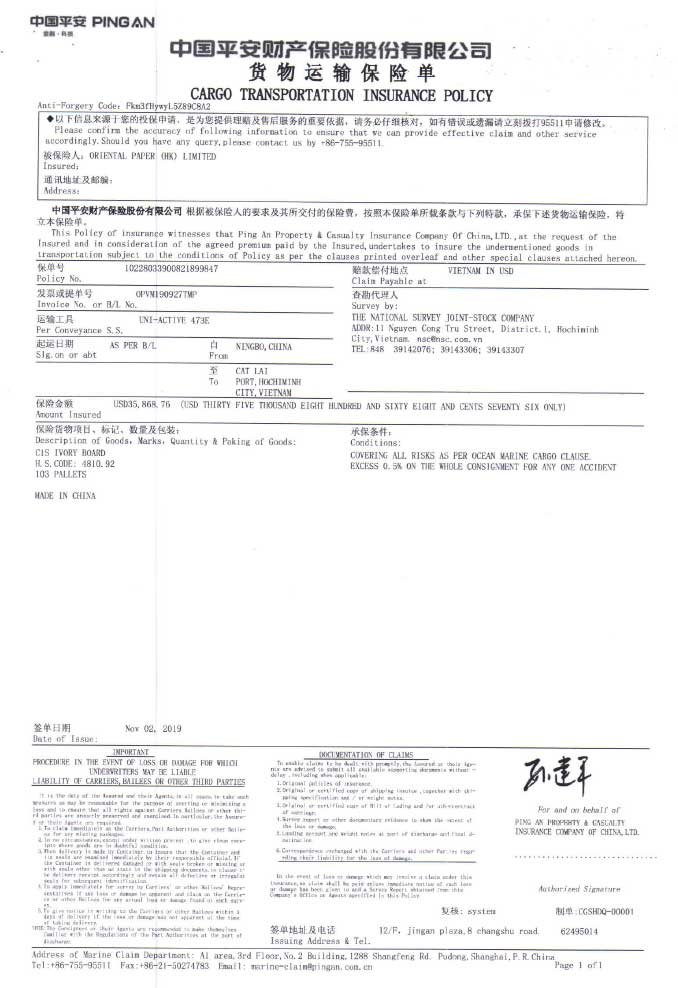 chứng từ bảo hiểm hàng hóa